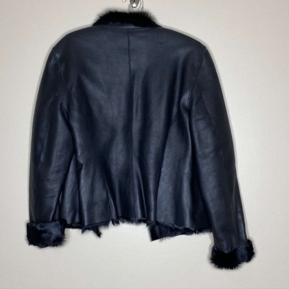 WORTH Coat soft Leather and Fur Black Jacket Small like new - Picture 11 of 11